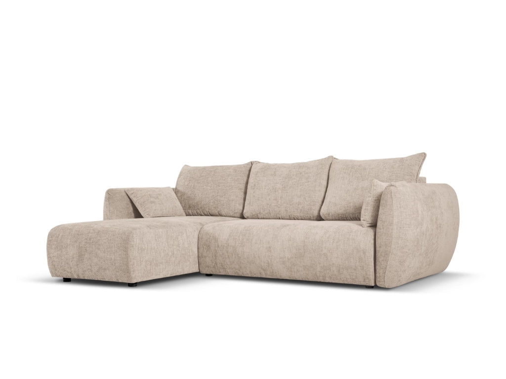 Cosmopolitan Design - Divano convertibile angolare sinistro con contenitore "Matera" 4 posti in ciniglia beige 