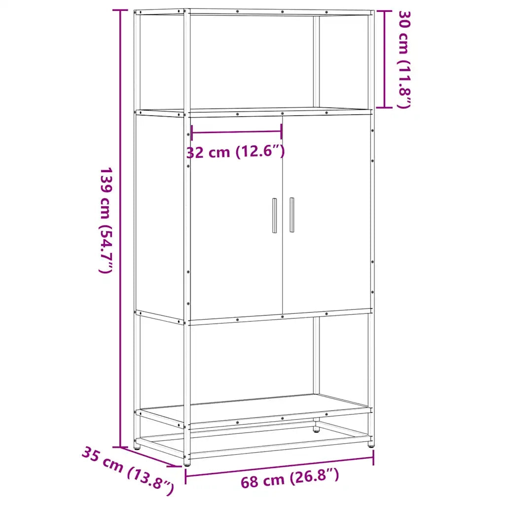Credenza Grigio Sonoma 68x35x139 cm Legno Multistrato Metallo 849042