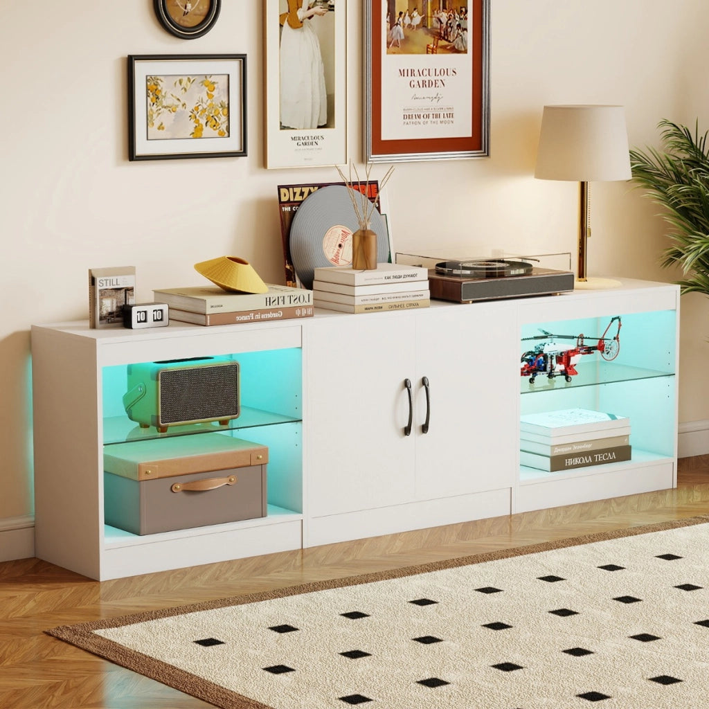 Supporto tv modulare centro di intrattenimento 3 in 1 con luci led, Supporto per soggiorno e camera da letto Bianco-Mobili porta TV