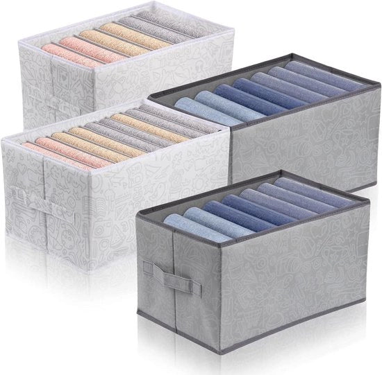 Organizzatore per Abiti - Scatola di Stoccaggio con Scomparti - Ordinamento Abiti - Tessuto PP - 4 Pezzi - Grigio