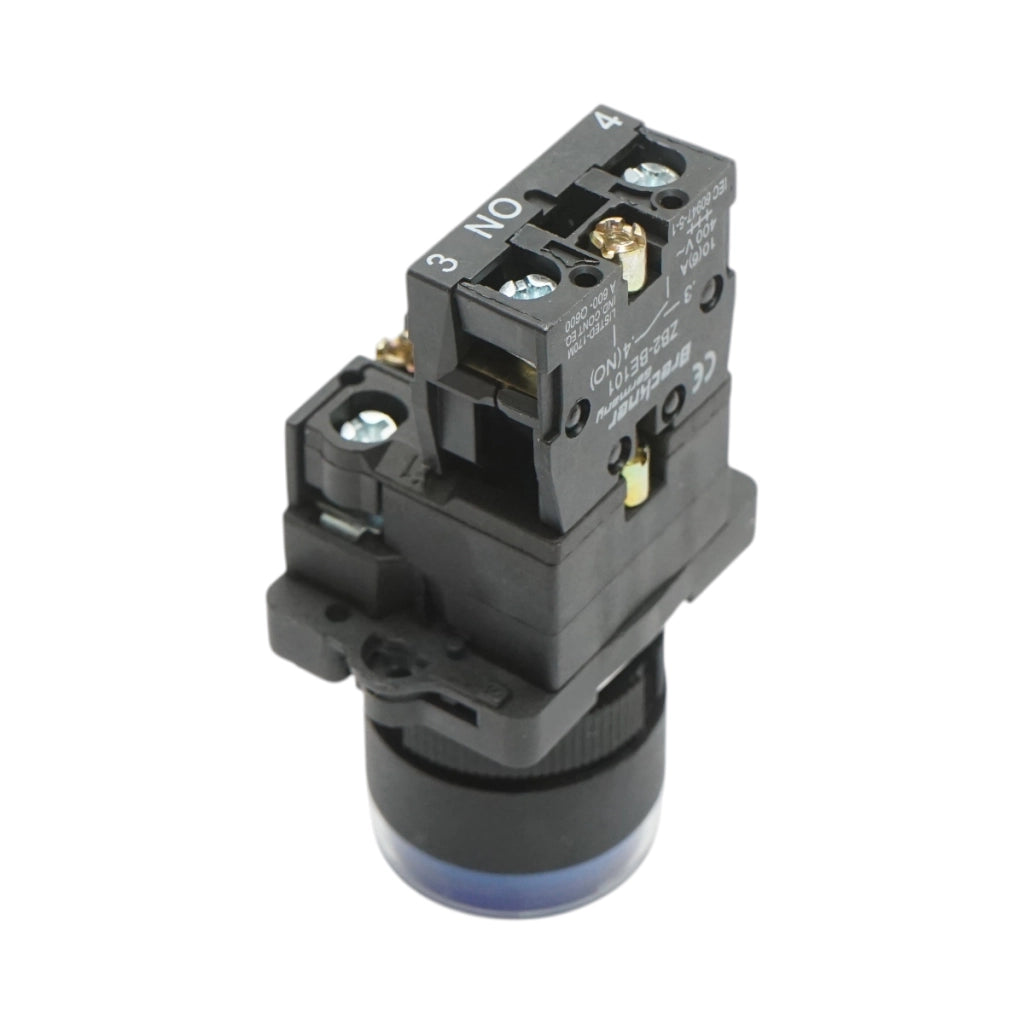 Pulsante indicatore LED blu con resistenza integrata 1NO, 220V, LAY5 Breckner Germany