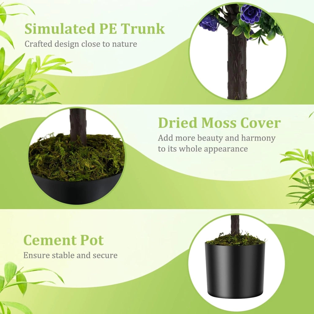 Set di 2 alberi di bosso con rose viola, piante artificiali in vaso con palline di cespugli di bosso, protezione solare, piante ornamentali per ingresso, soggiorno, balcone