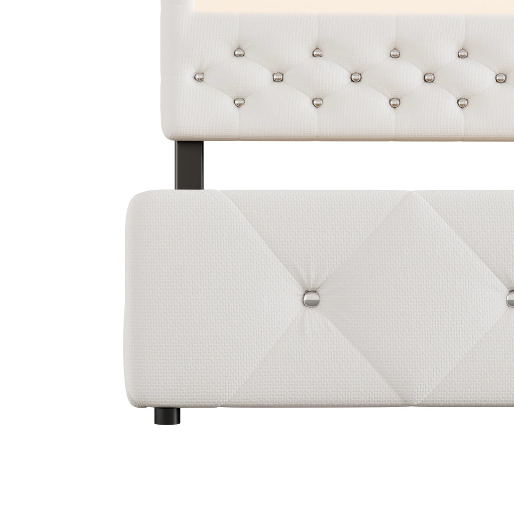 LETTO imbottito 140x200 cm Bianco con letto estraibile e 2 cassetti