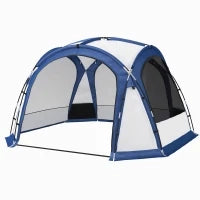 Tenda da Campeggio 4-5 Posti con 4 Porte a Cerniera, Zanzariera e Gancio, 350x350x230cm, Bianca e Blu