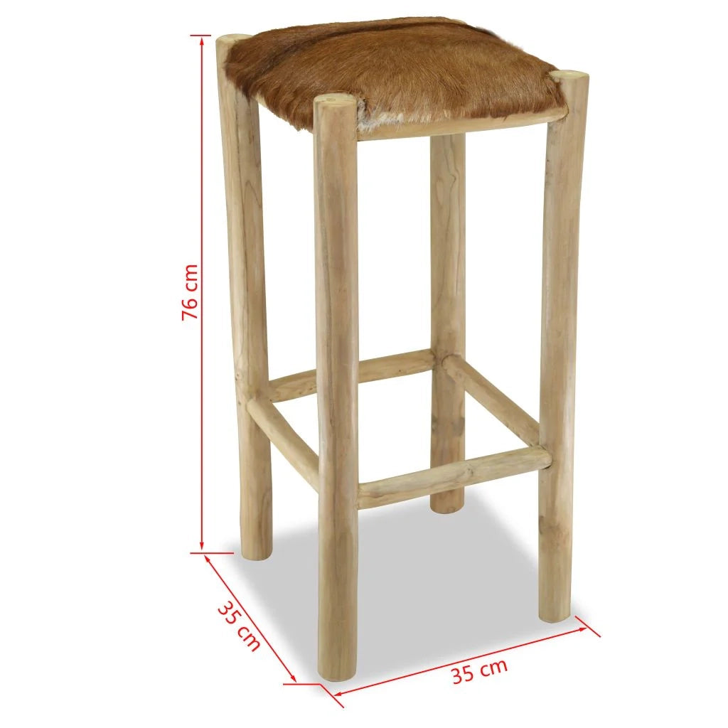 Sgabello da bar di design seduta per sedia vera pelle teak quadrato marrone 1202093