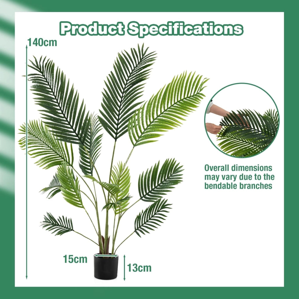 Set di 2 piante artificiali con vaso finto palma con rami e foglie realistiche, pianta decorativa in plastica per ingresso, soggiorno, balcone (140 cm)