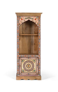 Libreria in legno di mango con dettagli floreali dipinti a mano