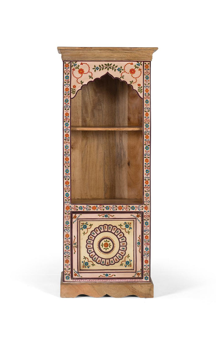 Libreria in legno di mango con dettagli floreali dipinti a mano