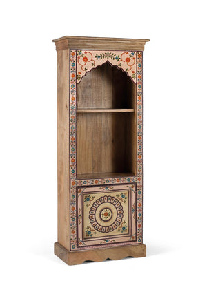 Libreria in legno di mango con dettagli floreali dipinti a mano