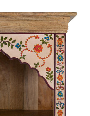Libreria in legno di mango con dettagli floreali dipinti a mano