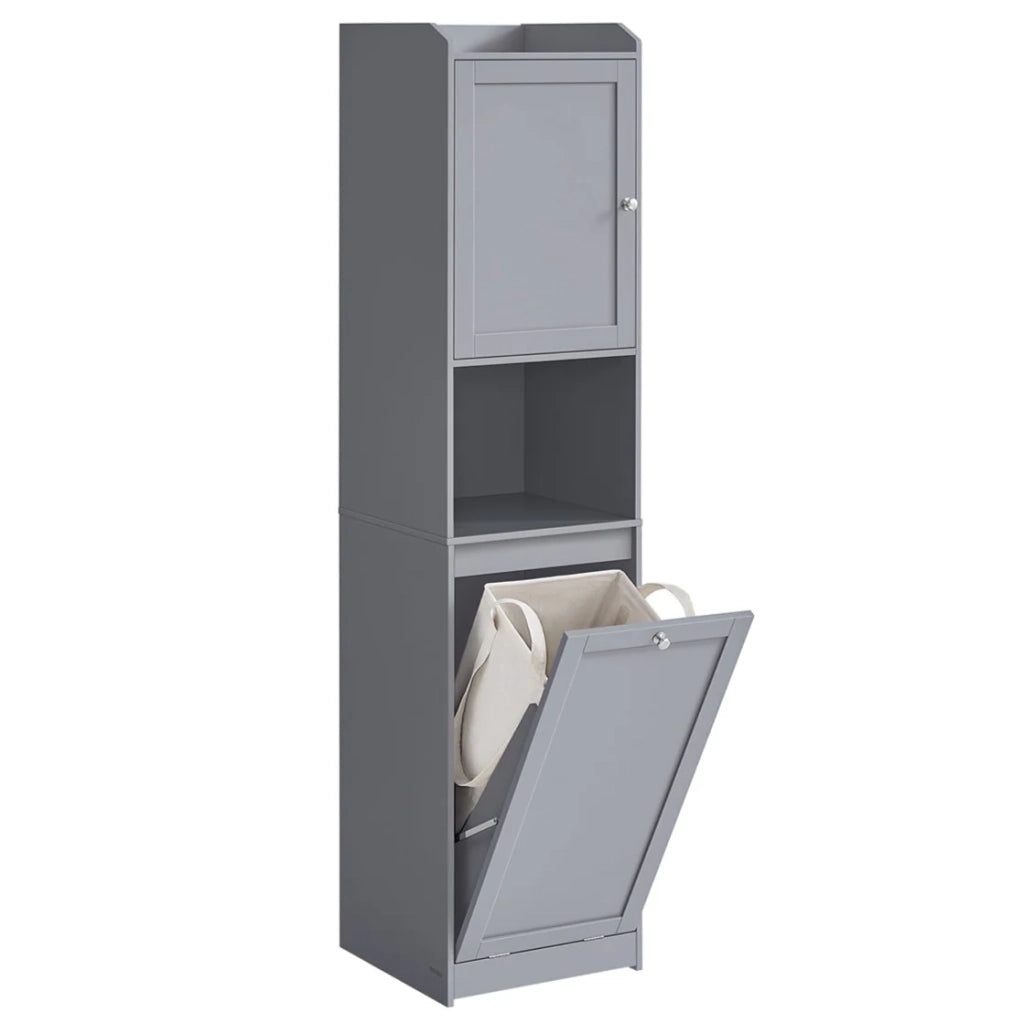 Mobiletto da bagno con cesto per la biancheria armadio alto portaoggetti sacco interno estraibile con maniglie scomparto con anta 40 x 40 x 170 cm grigio 12_0006488