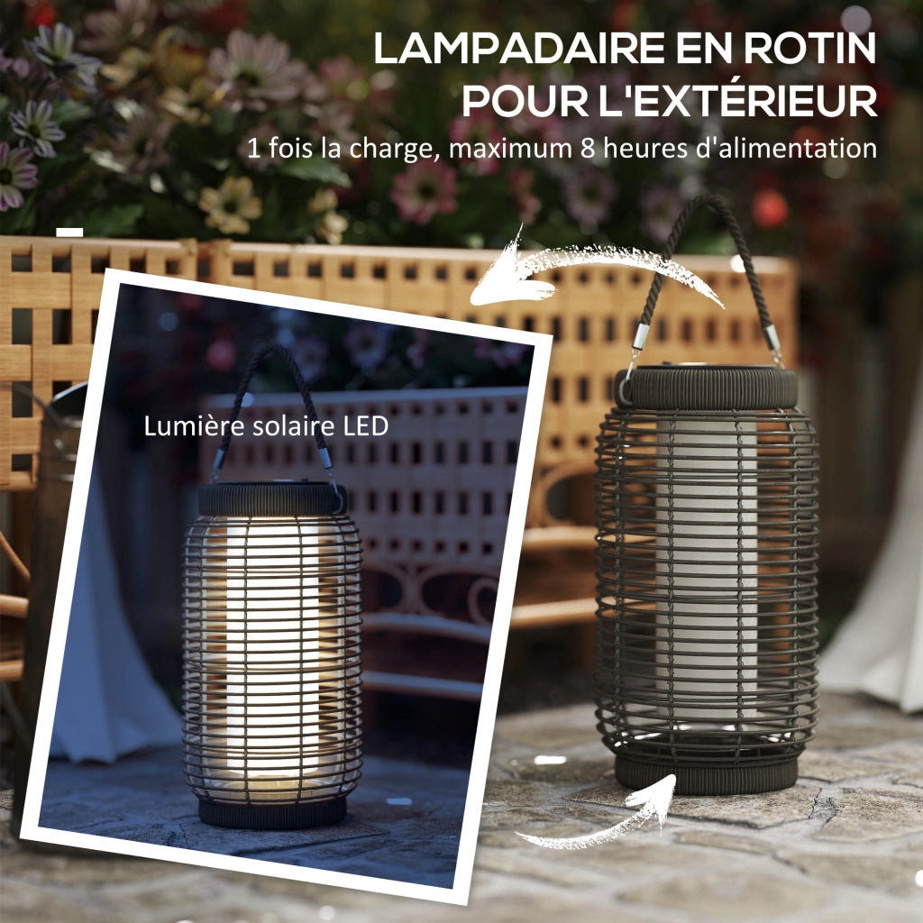 Lampione Solare da Esterno in Resina Intrecciato Grigio ¨C zephmum ¨C Acciaio, LED