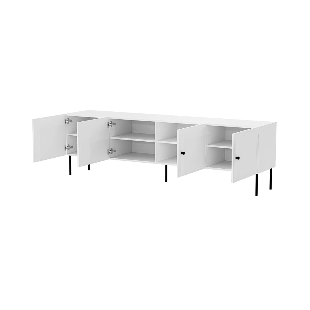 Mobile porta TV Piode, Madia da salotto con quattro ante battenti, Rialzato da terra, 201x40 h60 cm, Bianco