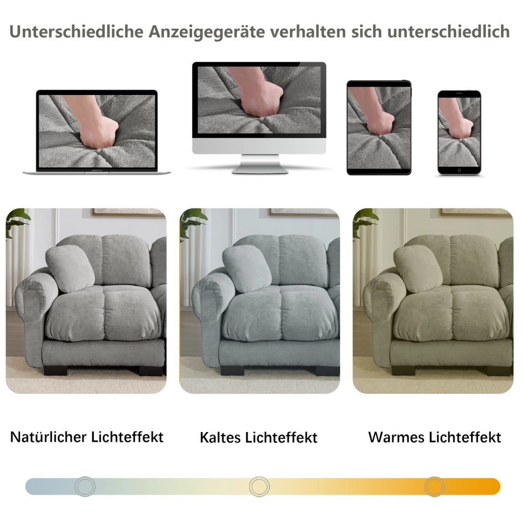 Divano modulare in chenille con cuscini trapuntati 190x86x90 cm; grigio chiaro