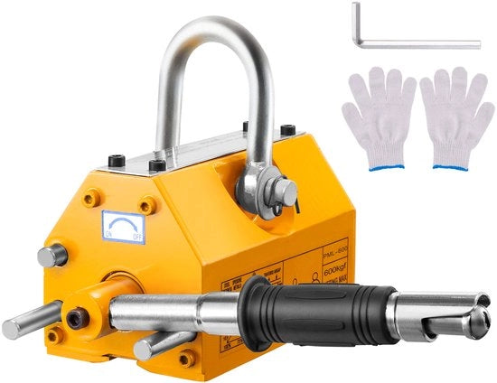 Magnetico per il Carico, 599 Kg - 2,5x Fattore di Sicurezza - Meccanismo di Sbloccamento - Per Gru e Materiali Pesanti, Neodymium e Acciaio