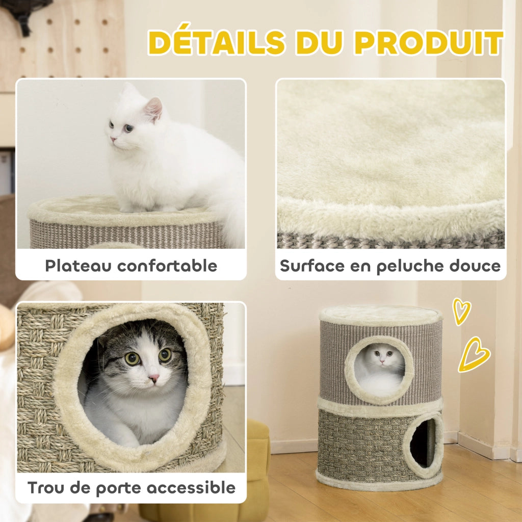 Tiragraffi per gatto con erba gatta e sisal ¨C zephmum ¨C 35,5x35,5x49cm kaki