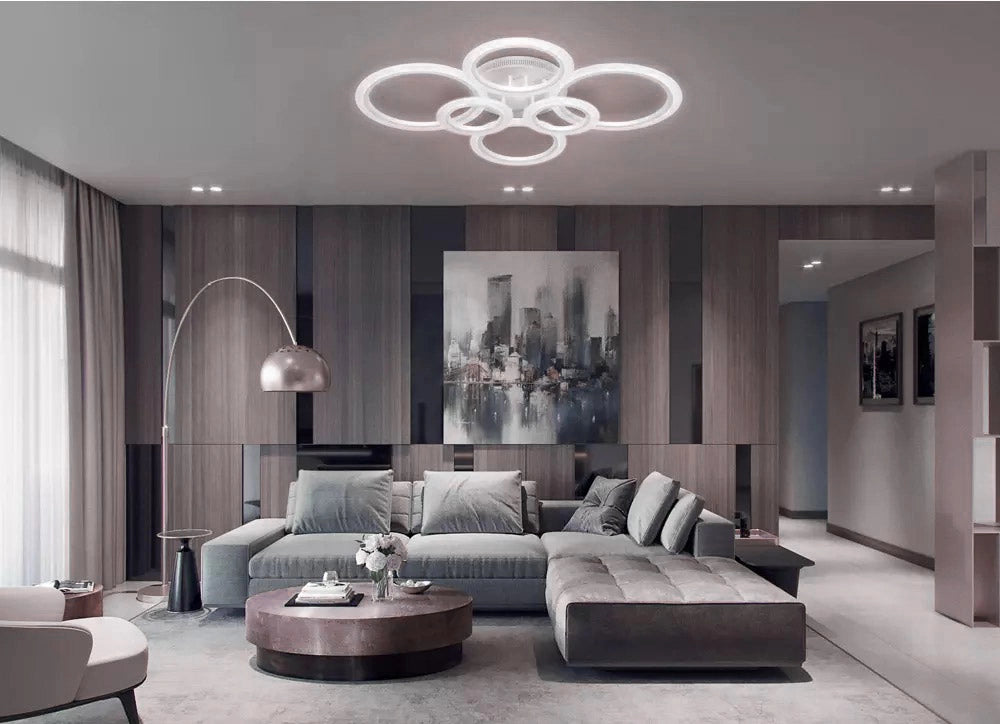 Lampadario Moderno Plafoniera led moderno 6 anelli 47W Luce Bianca Fredda