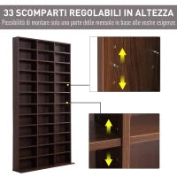 Mobile Porta CD con Ripiani Regolabili, Scaffale Porta 1116CD/528DVD Salvaspazio in MDF, Mobile Libreria con 36 Scomparti, 102x23.5x195 cm, Marrone