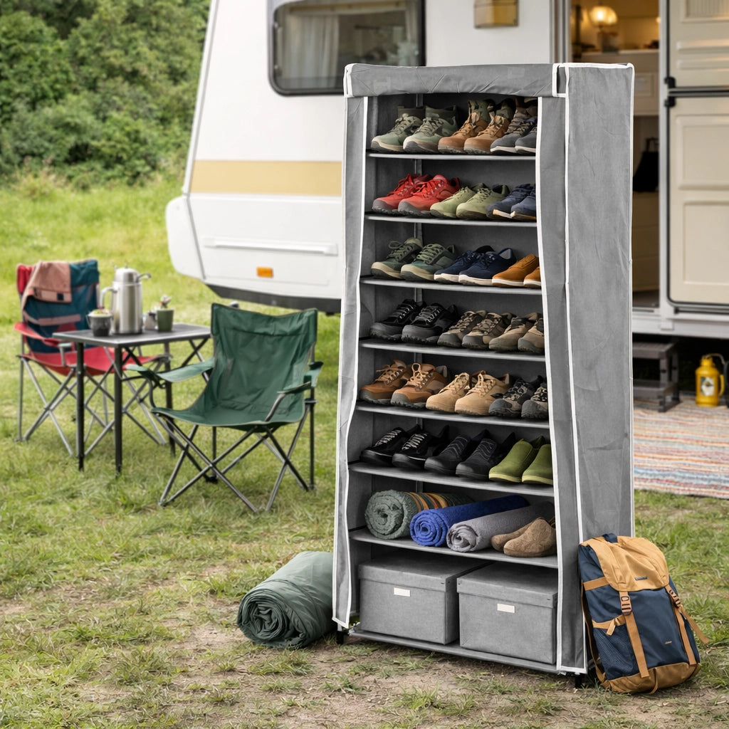 Armadio Scarpiera Salvaspazio 9 Ripiani TNT Struttura Metallo 58x32 h157 cm