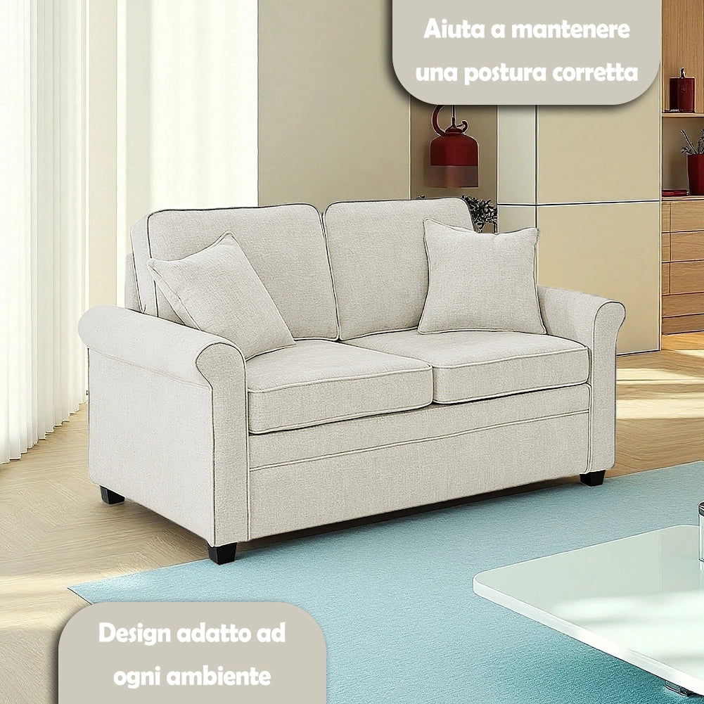 Divano Letto a 2 Posti Beige con Cuscino Memory Ergonomico con Apertura Facile