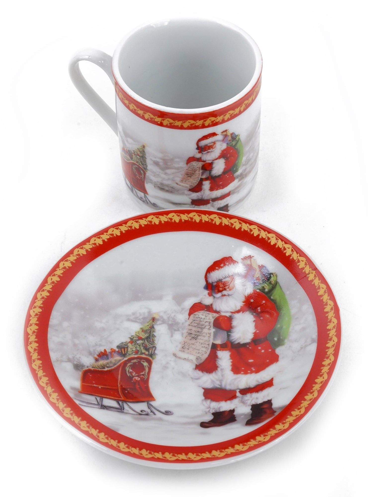 Set da Caffè 6 Tazzine e 6 Piattini di Natale in Ceramica