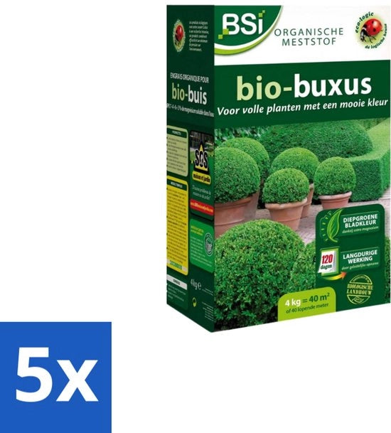 Bio Meststof per Buxus - Crescita Salutare e Foglie Profonde - 4 kg (40 m²) - Confezione in Bulk - 5 pezzi