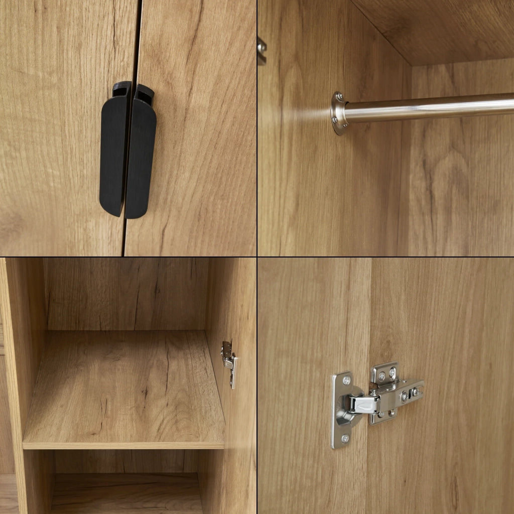 Armadio moderno per camera da letto mobile contenitore senza tempo 1 asta appendiabiti 4 ripiani MDF 176 x 120 x 52 cm effetto rovere 03_0006371