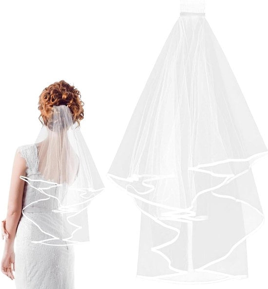 Vestito da sposa corto con coda, tulle, 2 livelli eleganti, lunghezza a forma di farfalla, accessorio di matrimonio.