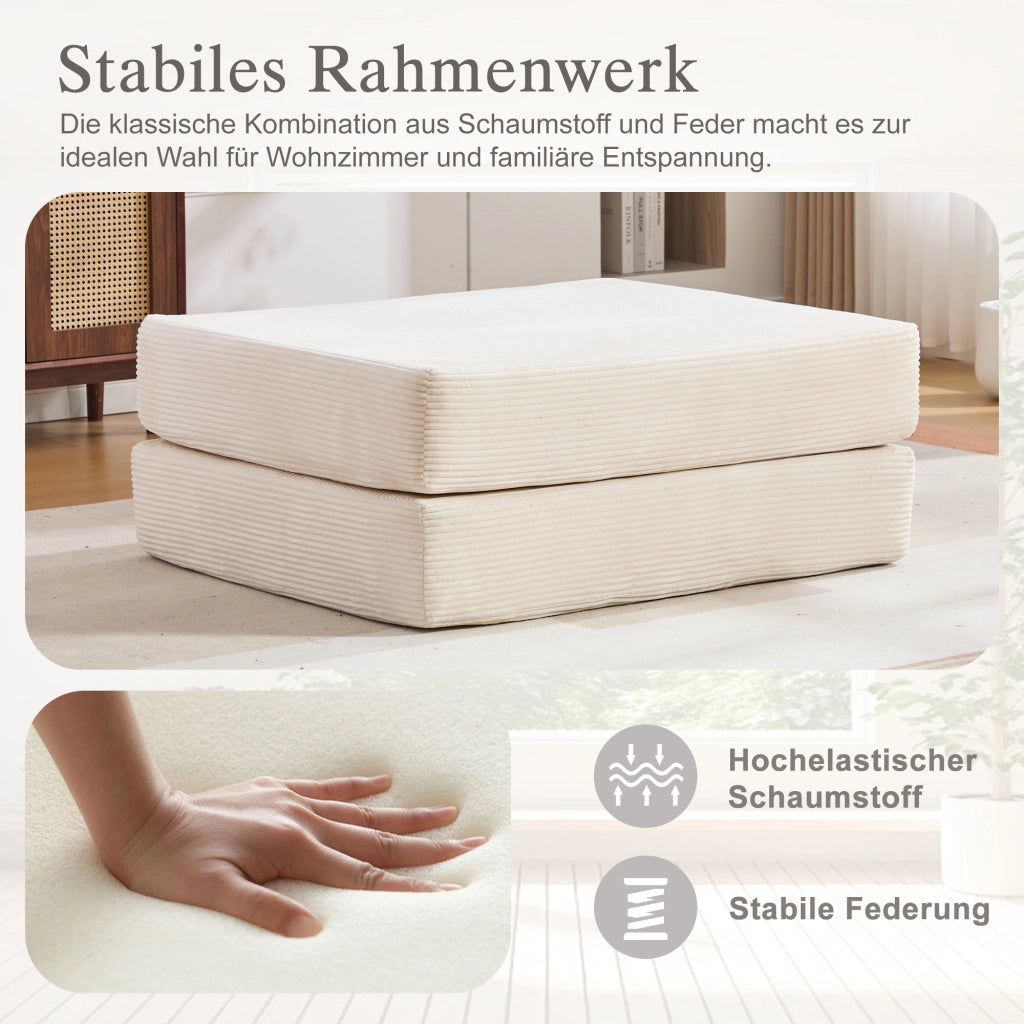 POUF Pieghevole 109x95x43 cm Beige in velluto a coste