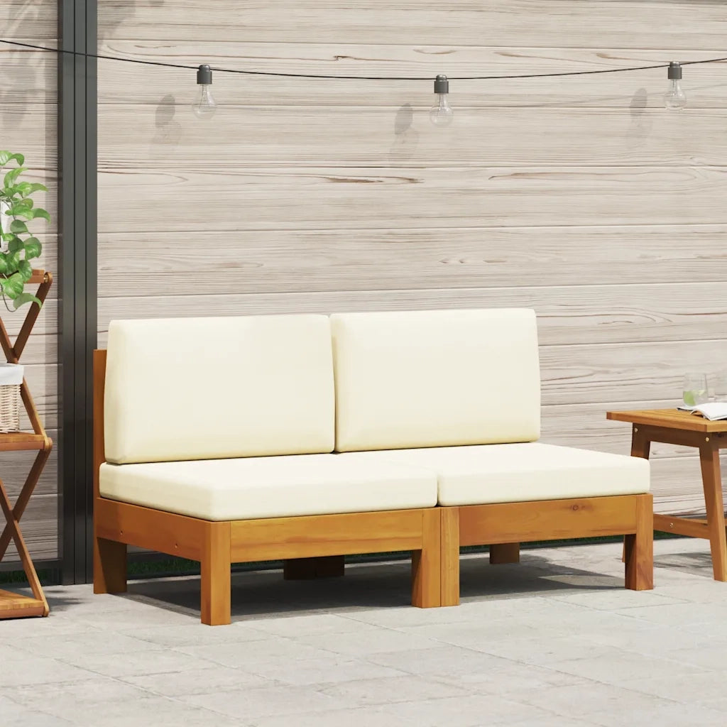 Divani Centrali 2 pz con Cuscini Bianco Crema Massello Acacia 310638