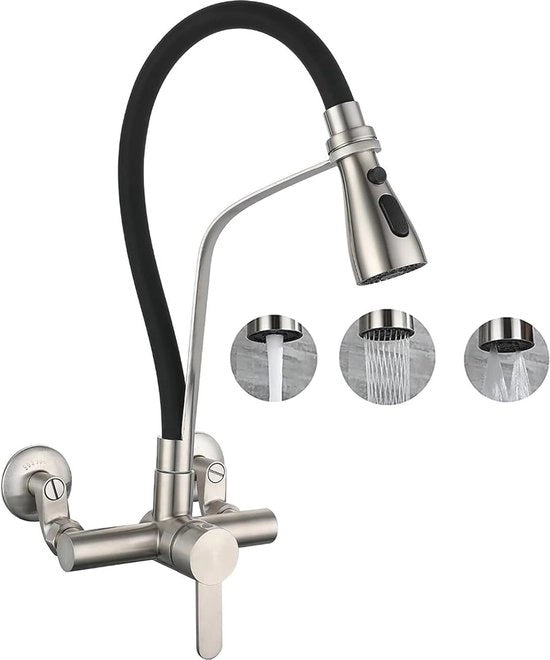 Montaggio a muro per rubinetto cucina 360° girevole con 3 modalità di scarico acqua