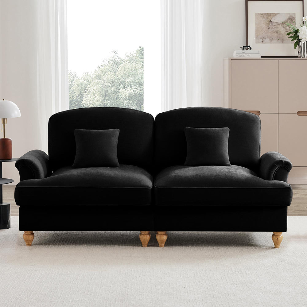 Divano 2 posti stile medievale - Xylo - Chenille, piedi legno, nero