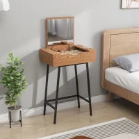 Tavolo Trucco con Specchio Ribaltabile e 16 Scomparti Stile Industriale, Legno e Acciaio, 60x40x90 cm