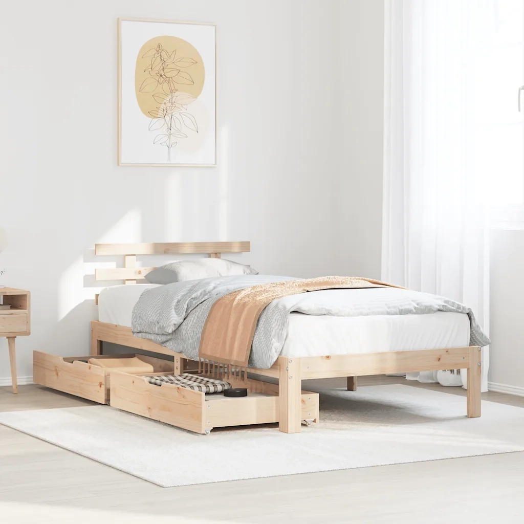Giroletto con Cassetti 90x190 cm in Legno Massello di Pino 3301996