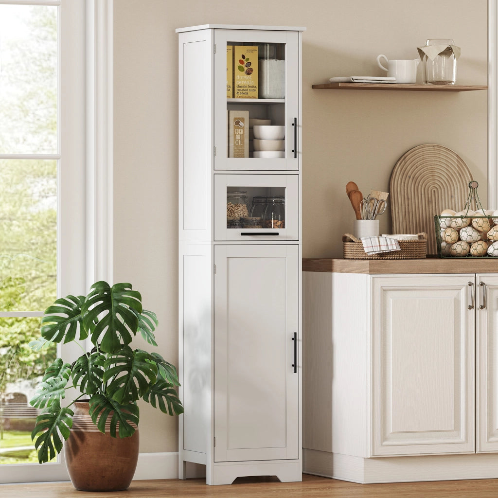 Colonna Bagno con Anta Vetro Cassetto Ripiani Regolabili Salvaspazio ¨C Xylo ¨C Bianco 40x31x170 cm