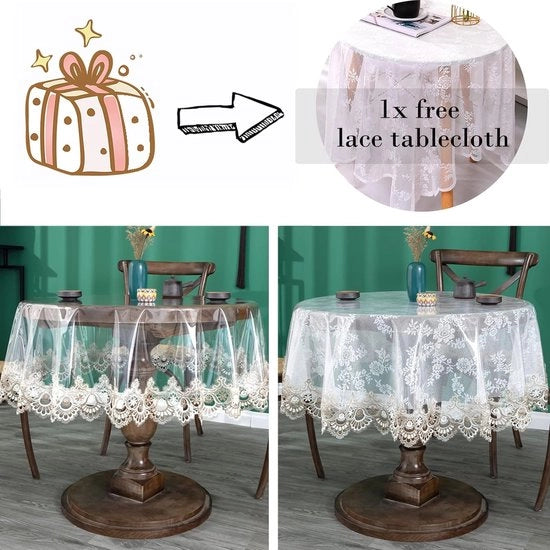 Tavolo coprente in plastica trasparente, panno di plastica per tavolo impermeabile, bordo ricamato, copertura per tavolo trasparente per cucina interna ed esterna, rotondo, 190 cm, fiori2
