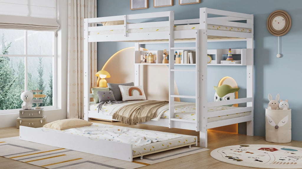 Letto a castello con ripiani in legno massiccio e MDF 90x200 cm