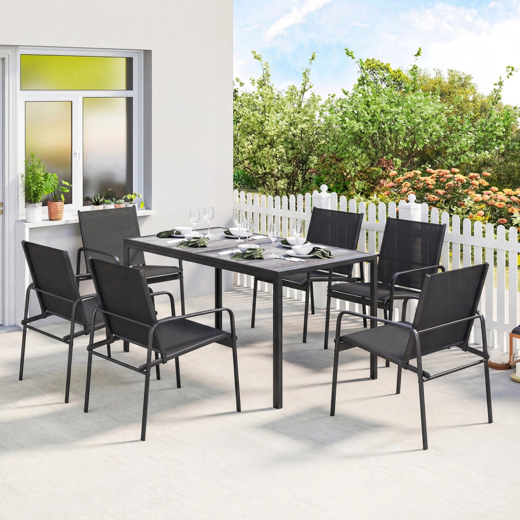 Set Tavolo da Giardino e Sedie 7 Pezzi ¨C zephmum ¨C Nero, Texteline, Effetto Legno