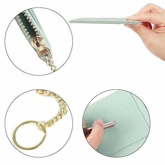 Organizzatore di carte per donne - Portafoglio RFID mini compattibile - Tessera da contanti - Disegno sottile - Cerniera duratura - Deposito sicuro di denaro
