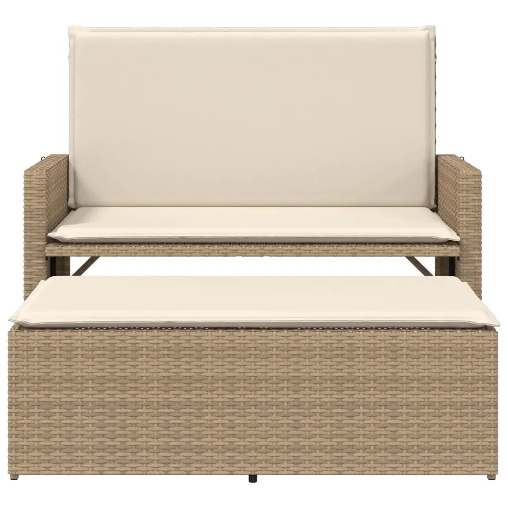 Panca da Giardino con Cuscini e Poggiapiedi Beige in Polyrattan 368411