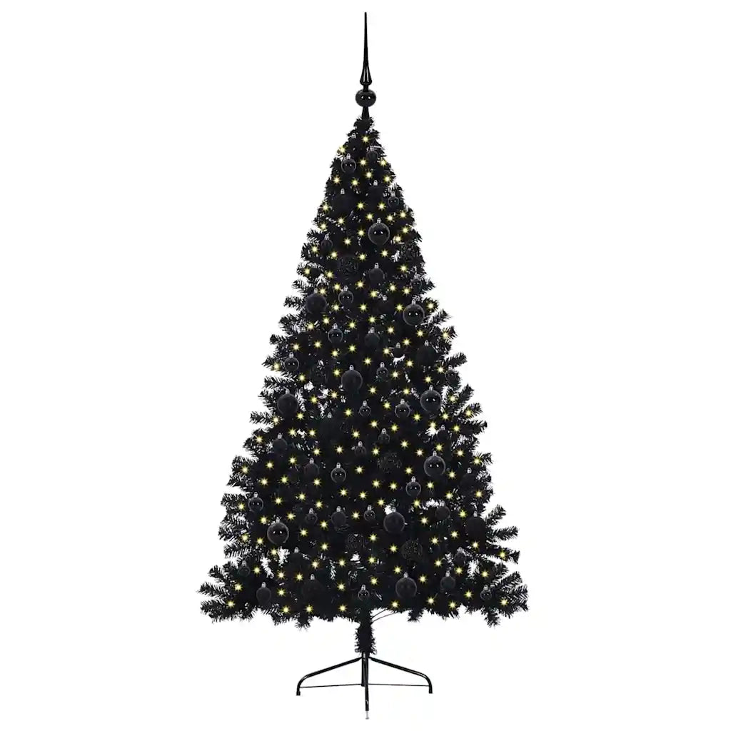 Albero di Natale Artificiale-Albero Natalizio con luci integrate Nero 180 cm PVC 370724