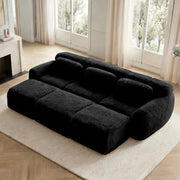 Divano Modulare 3 Posti con 3 Pouf, Convertibile, Configurazione ad L o ad U, in Peluche, Nero