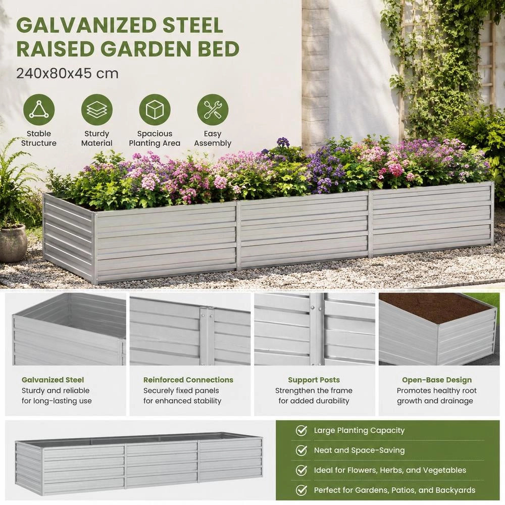 Garden Raised Bed 240x80x45 Cm Galvanized Steel Silver