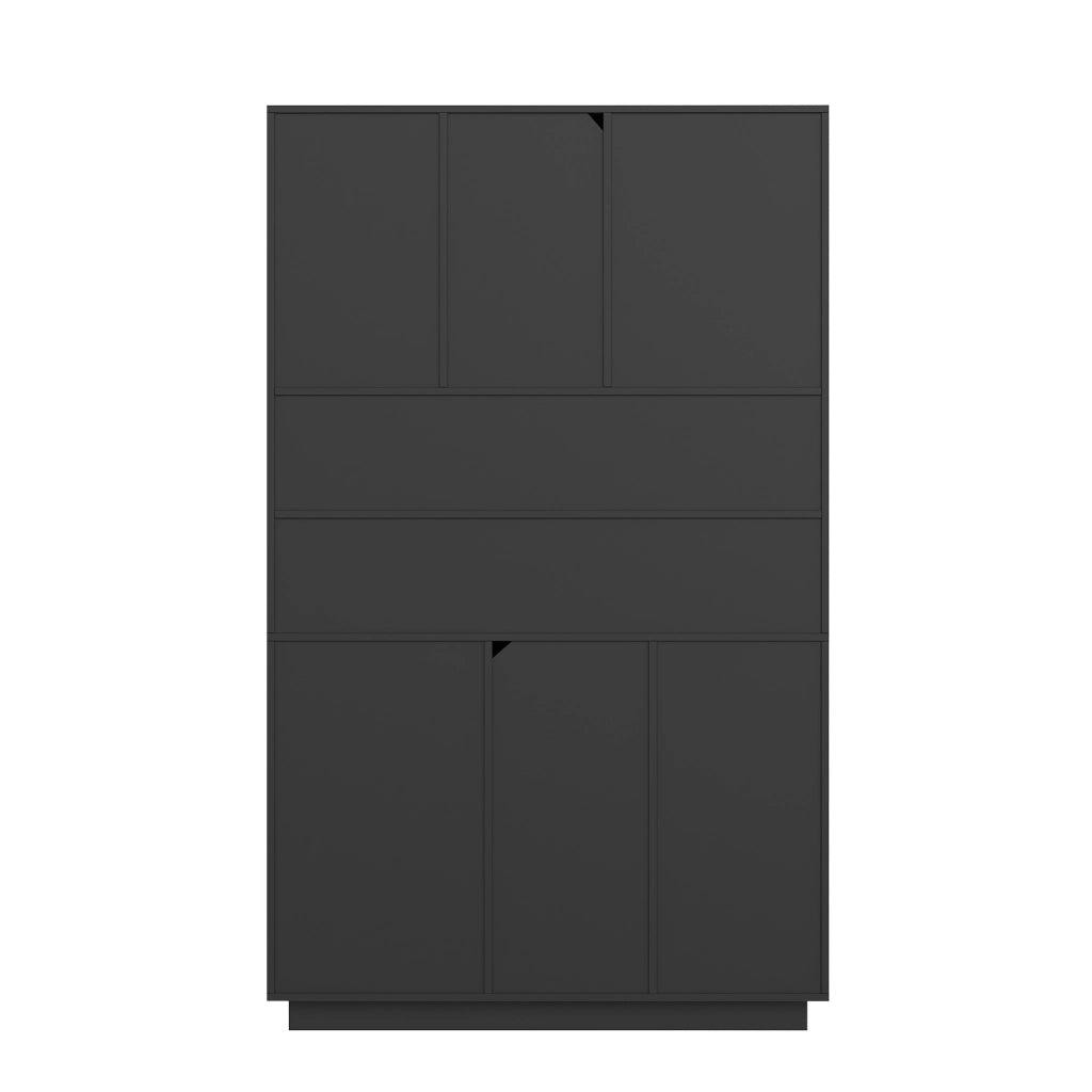 Credenza alta con ante ad arco in acrilico, LED APP e 3 cassetti, per cucina e soggiorno, nero 106 × 30 × 175 cm
