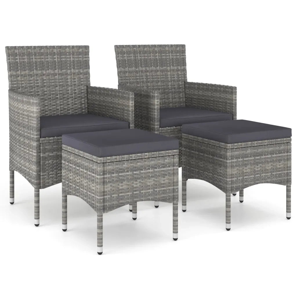 Set Sedie da Giardino con Poggiapiedi 4 pz | Sedie da Esterno in Polyrattan Grigio