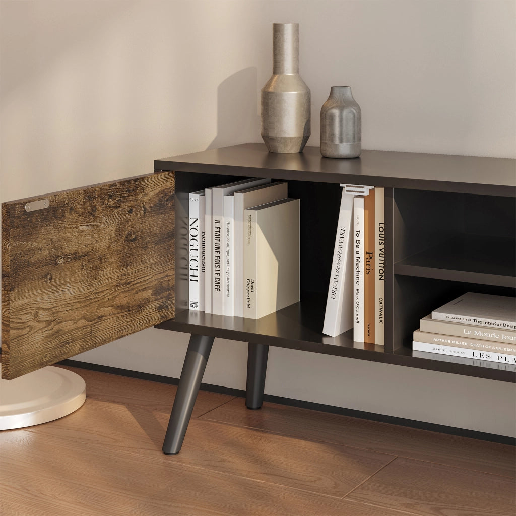 Mobile Porta TV Eskilstuna a 2 Ante e Ripiani 120 x 30 x 47 cm - Nero/ Color Legno Scuro [en.casa]