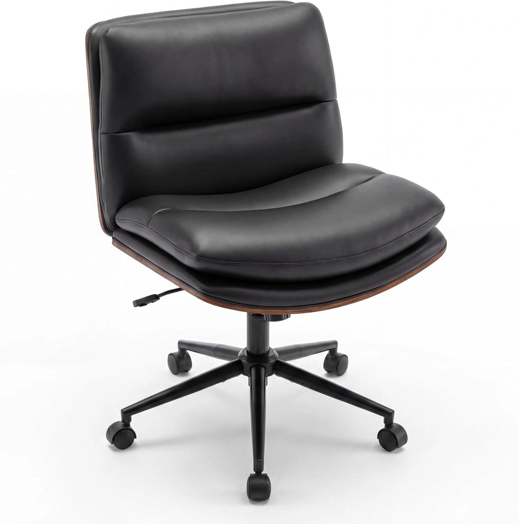 Sedia Ufficio Girevole con Ruote, Sedile Curvo, Schienale Reclinabile, Poltrona Scrivania con Altezza Regolabile, per Lavoro, Studio, Relax, Portata 110 kg (Nero)