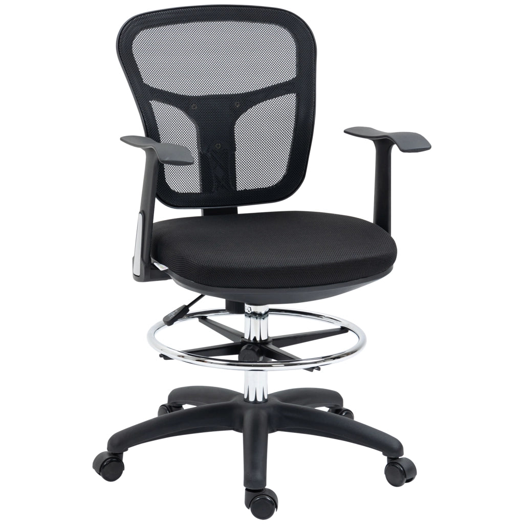 Sedia da ufficio ergonomica in rete con poggiapiedi regolabile e braccioli ribaltabili in poliestere nero