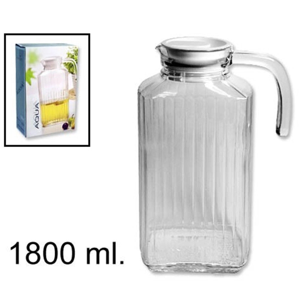 Trade Shop - Brocca Con Tappo In Vetro Trasparente Caraffa Con Manico Per Acqua Vino Bevande -