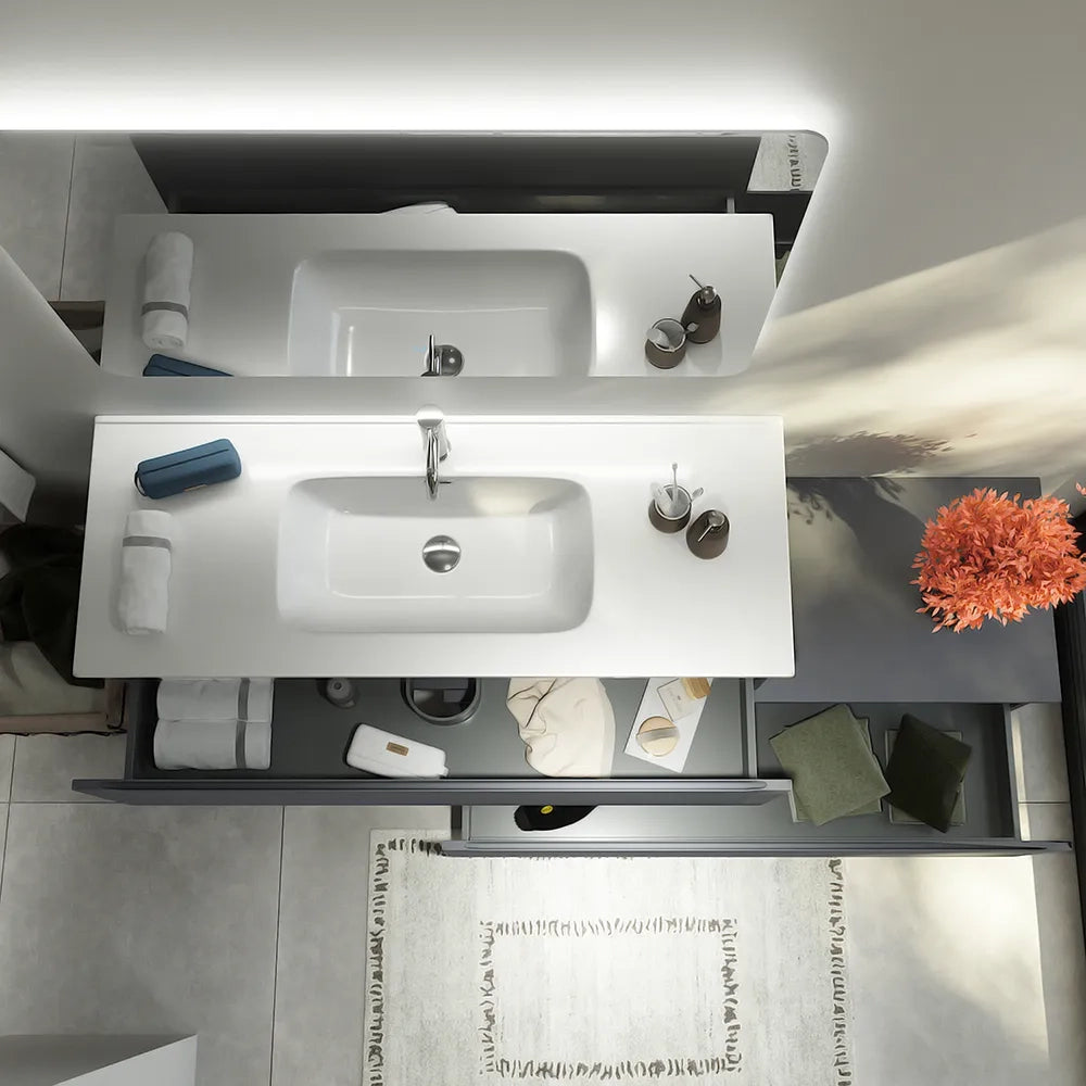 Mobile bagno sospeso modulare 90 cm grigio opaco due cassetti con lavabo | Bako